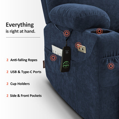 Power Lift Recliner Chair for Elderly, Massage and Heat, Fabric 7040|7516|7141|R7042|R7045|R7510