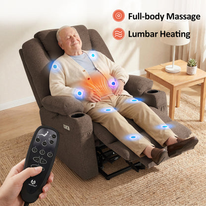 Power Lift Recliner Chair for Elderly, Massage and Heat, Fabric 7040|7516|7141|R7042|R7045|R7510