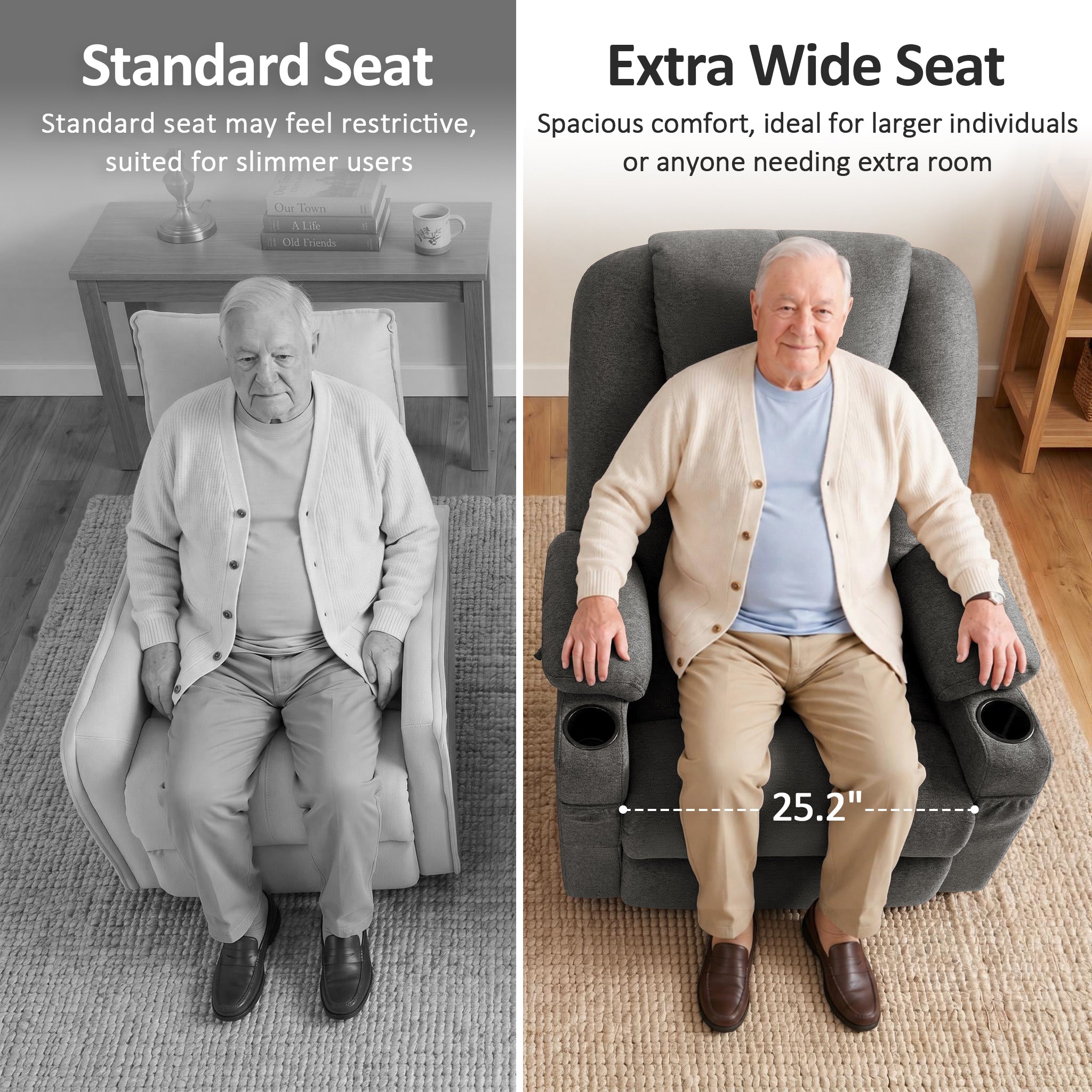 Power Lift Recliner Chair for Elderly, Massage and Heat, Fabric 7040|7516|7141|R7042|R7045|R7510