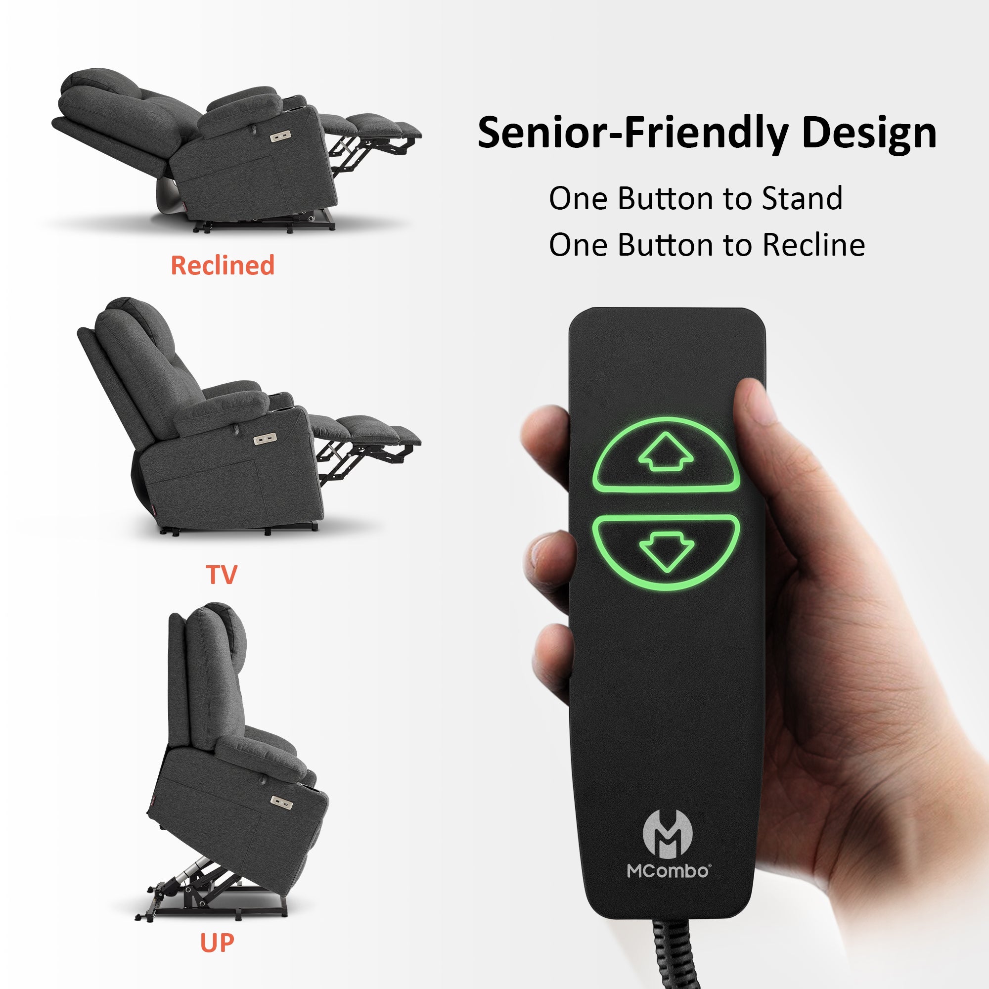 Power Lift Recliner Chair for Elderly, Massage and Heat, Fabric 7040|7516|7141|R7042|R7045|R7510