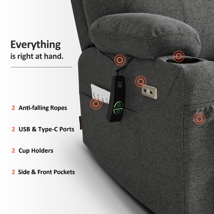 Power Lift Recliner Chair for Elderly, Massage and Heat, Fabric 7040|7516|7141|R7042|R7045|R7510