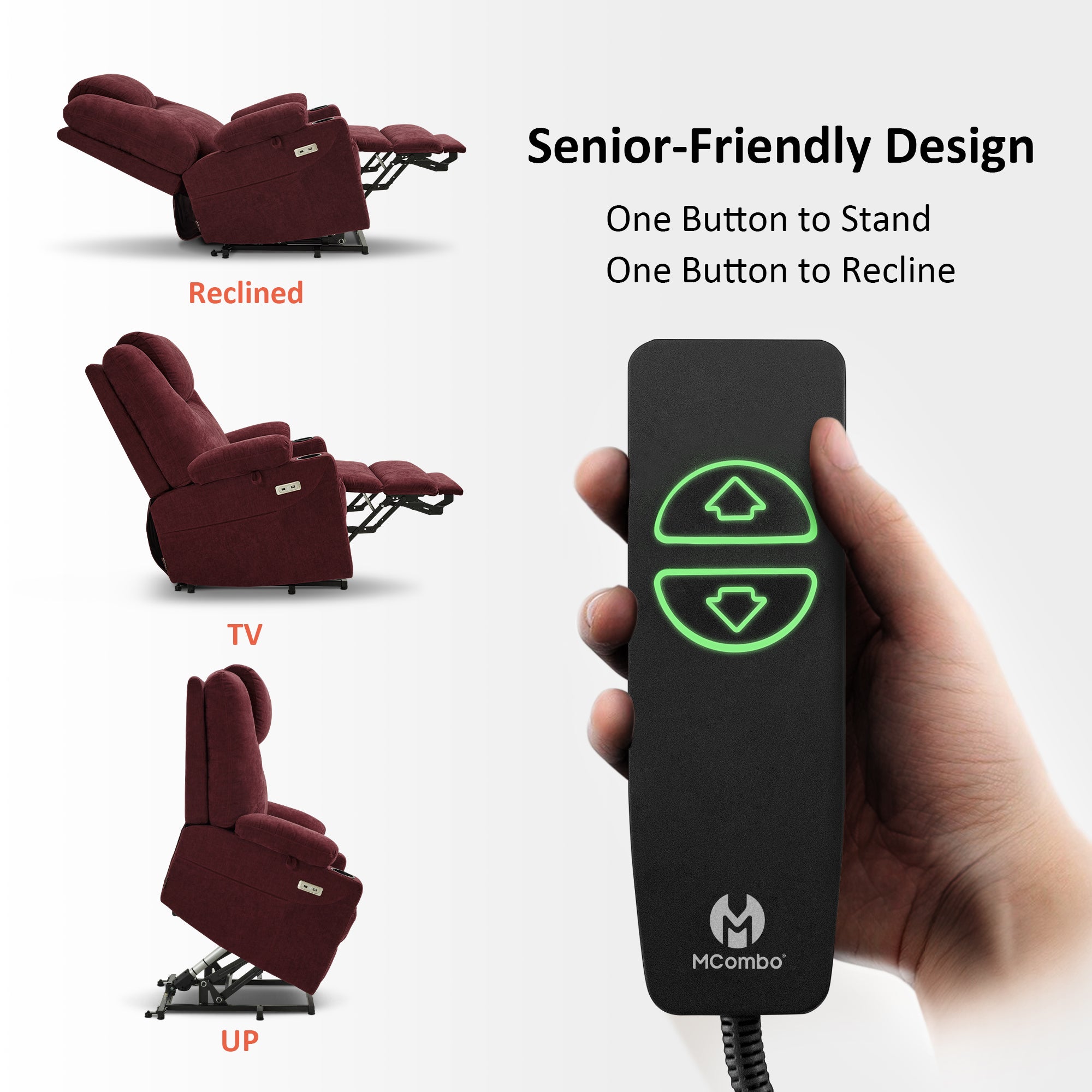Power Lift Recliner Chair for Elderly, Massage and Heat, Fabric 7040|7516|7141|R7042|R7045|R7510