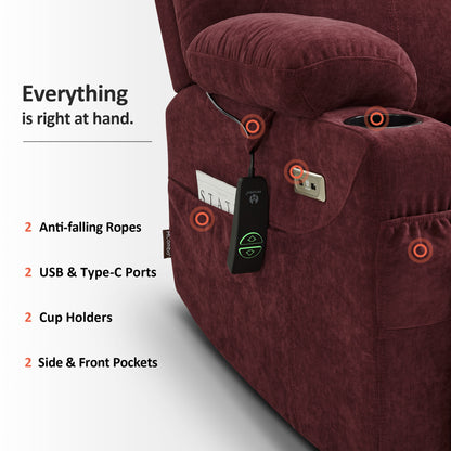 Power Lift Recliner Chair for Elderly, Massage and Heat, Fabric 7040|7516|7141|R7042|R7045|R7510
