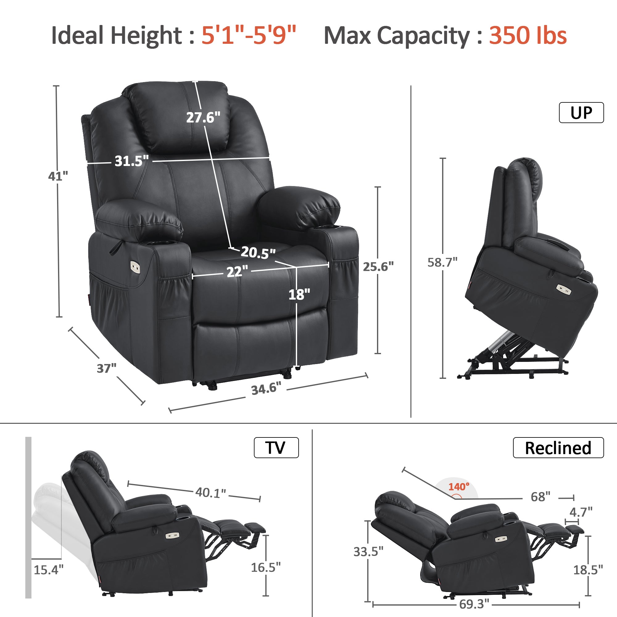 Power Lift Recliner Chair for Elderly, Massage and Heat, Faux Leather 7040|7516|7141|R7045|R7510