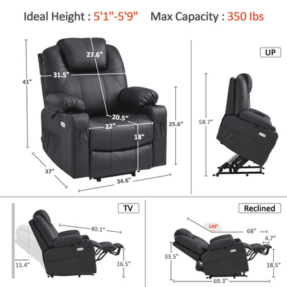 Power Lift Recliner Chair for Elderly, Massage and Heat, Faux Leather 7040|7516|7141|R7045|R7510