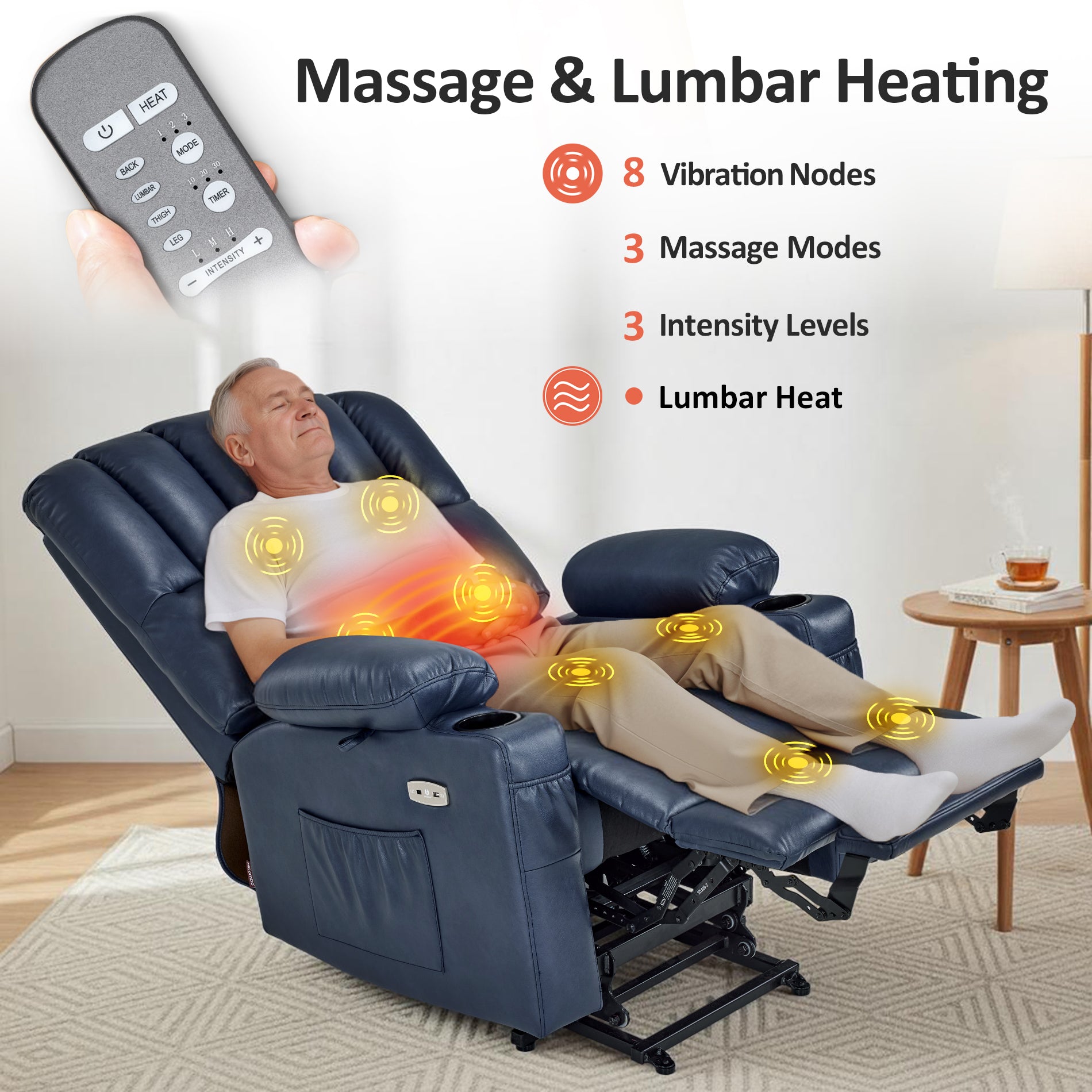 Power Lift Recliner Chair, Massage and Heat, Faux Leather 7095|7099|R7092|R7096