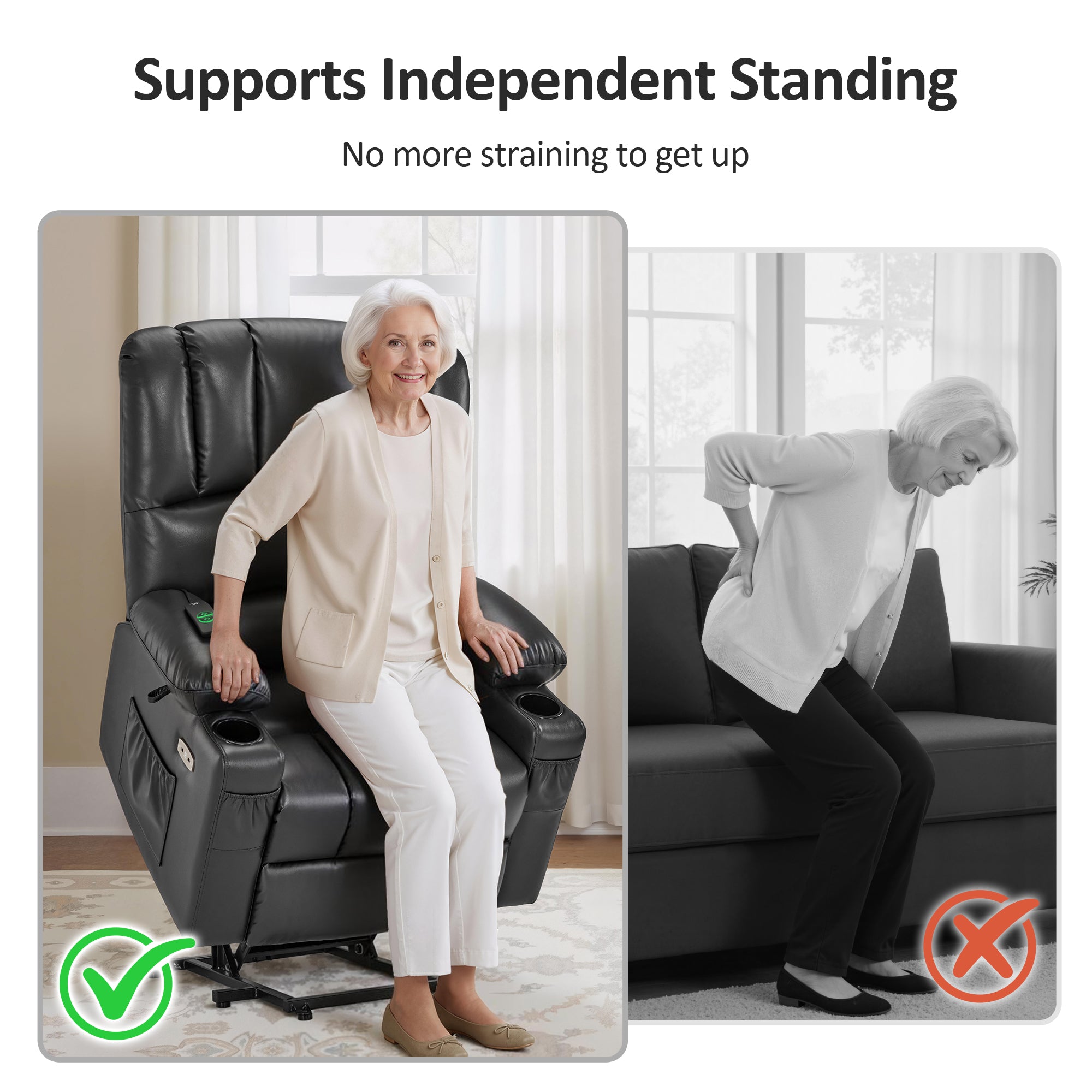 Power Lift Recliner Chair, Massage and Heat, Faux Leather 7095|7099|R7092|R7096