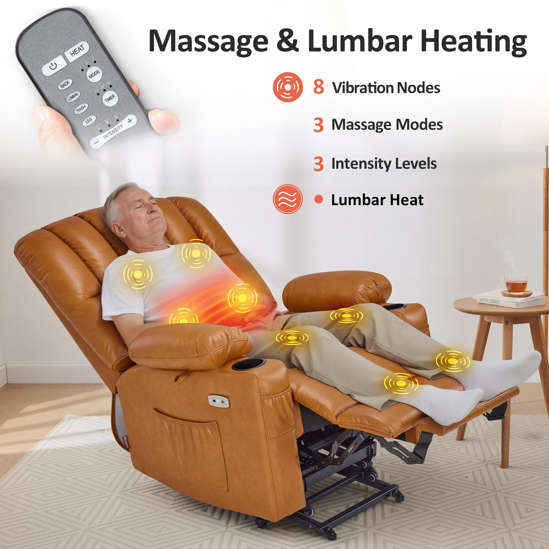 Power Lift Recliner Chair, Massage and Heat, Faux Leather 7095|7099|R7092|R7096