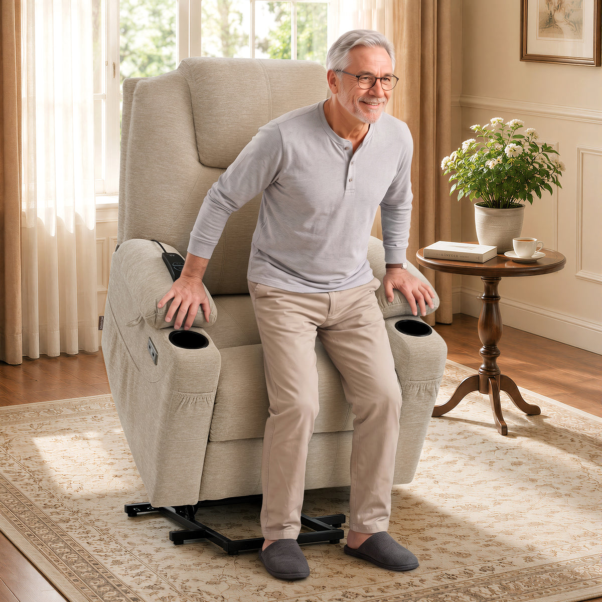 Power Lift Recliner Chair for Elderly, Massage and Heat, Fabric 7040|7516|7141|R7042|R7045|R7510