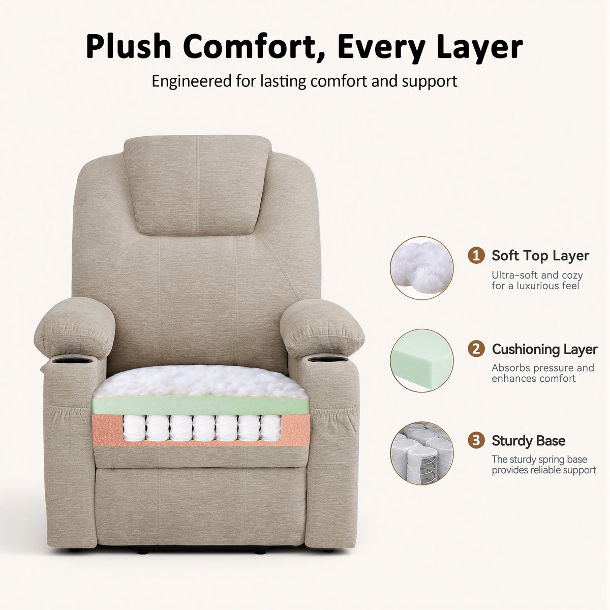 Power Lift Recliner Chair for Elderly, Massage and Heat, Fabric 7040|7516|7141|R7042|R7045|R7510