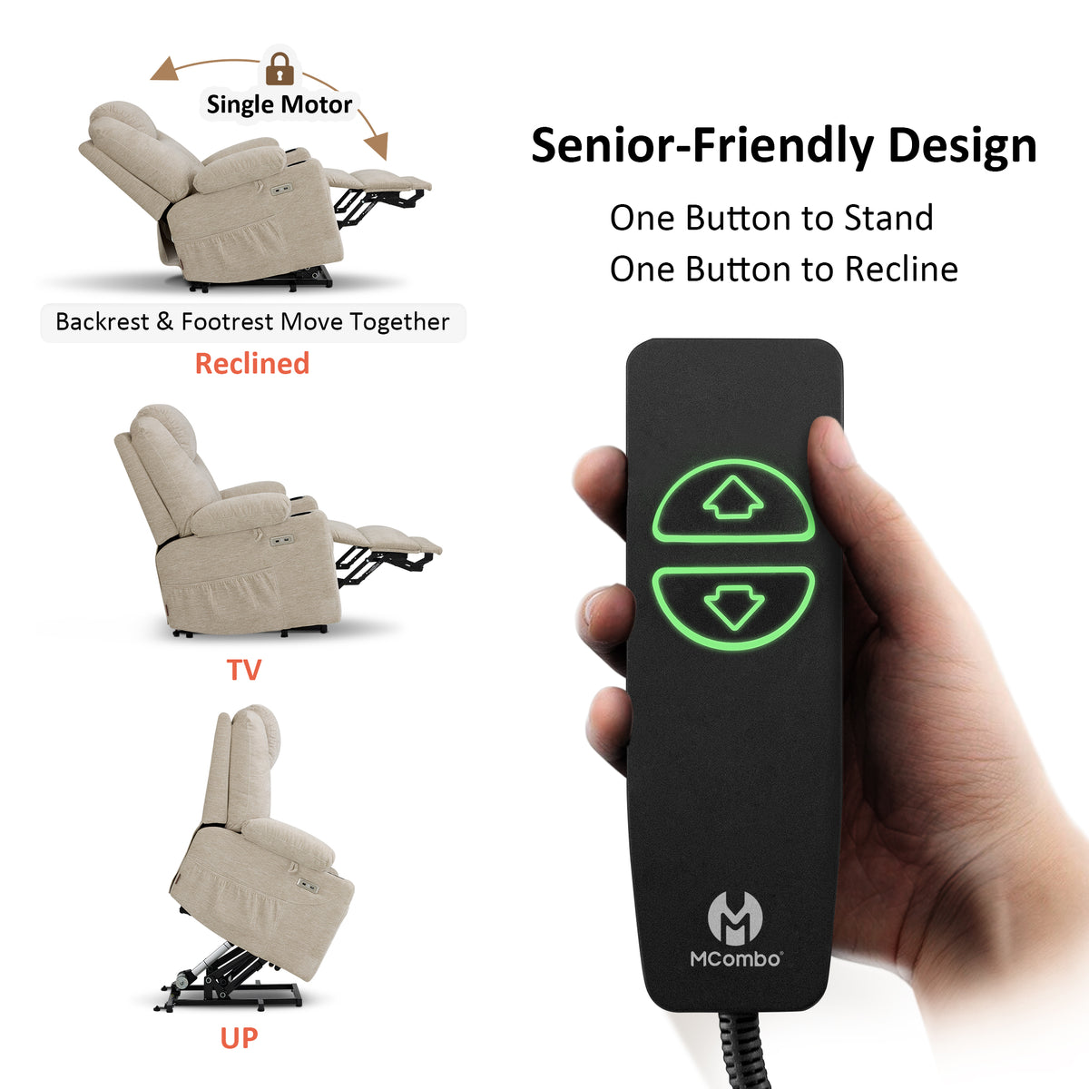 Power Lift Recliner Chair for Elderly, Massage and Heat, Fabric 7040|7516|7141|R7042|R7045|R7510