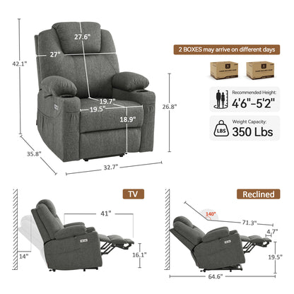 Power Lift Recliner Chair for Elderly, Massage and Heat, Fabric 7040|7516|7141|R7042|R7045|R7510