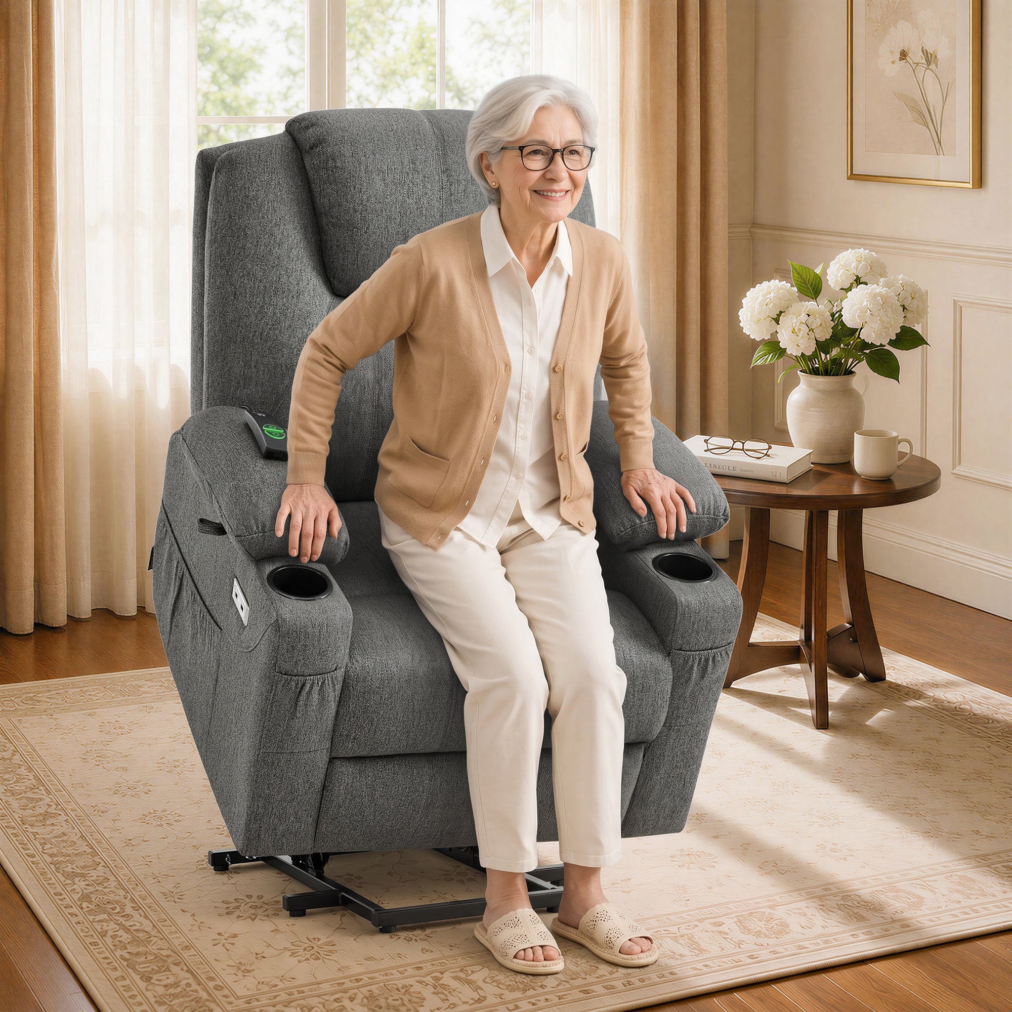 Power Lift Recliner Chair for Elderly, Massage and Heat, Fabric 7040|7516|7141|R7042|R7045|R7510