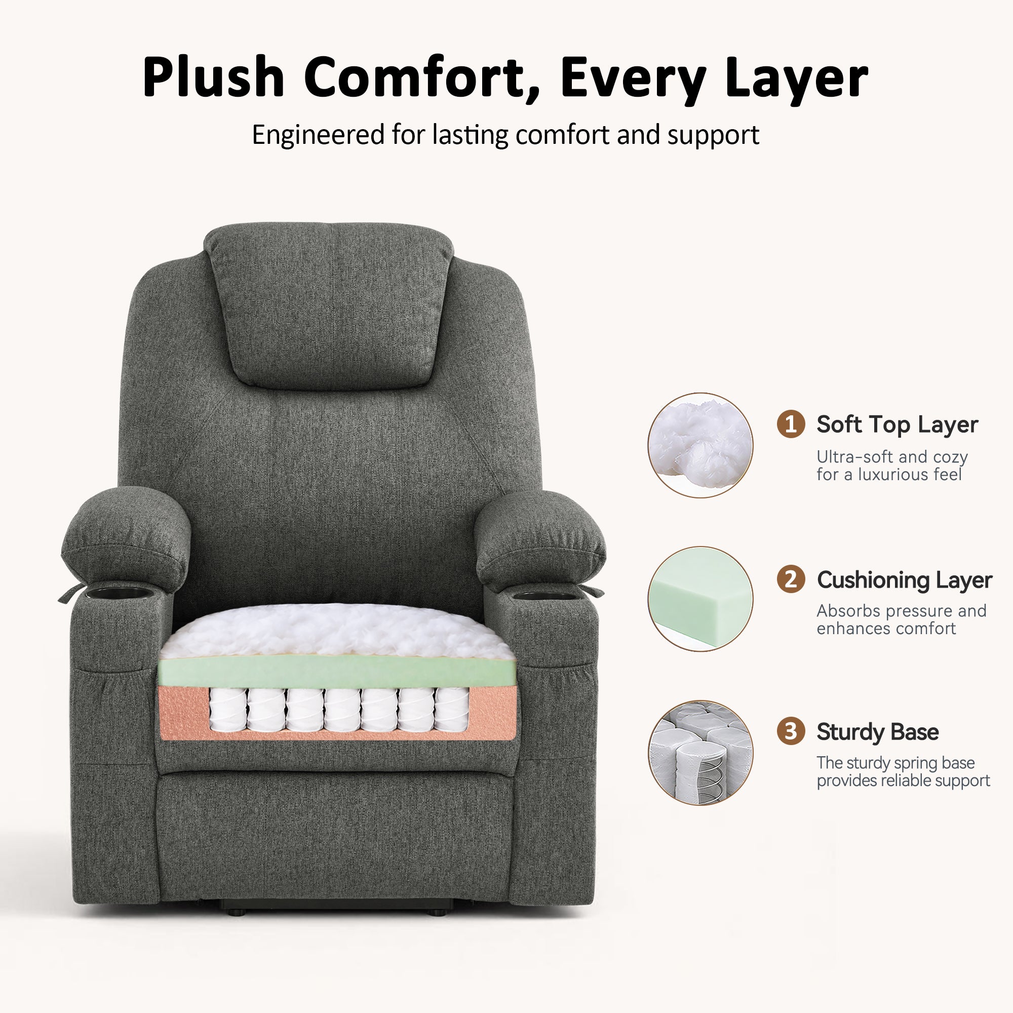 Power Lift Recliner Chair for Elderly, Massage and Heat, Fabric 7040|7516|7141|R7042|R7045|R7510
