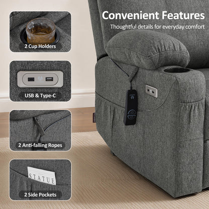 Power Lift Recliner Chair for Elderly, Massage and Heat, Fabric 7040|7516|7141|R7042|R7045|R7510