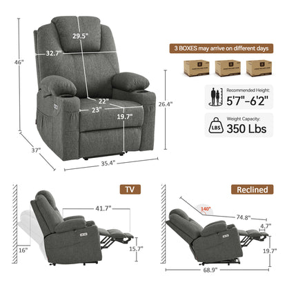 Power Lift Recliner Chair for Elderly, Massage and Heat, Fabric 7040|7516|7141|R7042|R7045|R7510