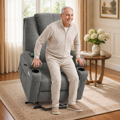 Power Lift Recliner Chair for Elderly, Massage and Heat, Fabric 7040|7516|7141|R7042|R7045|R7510