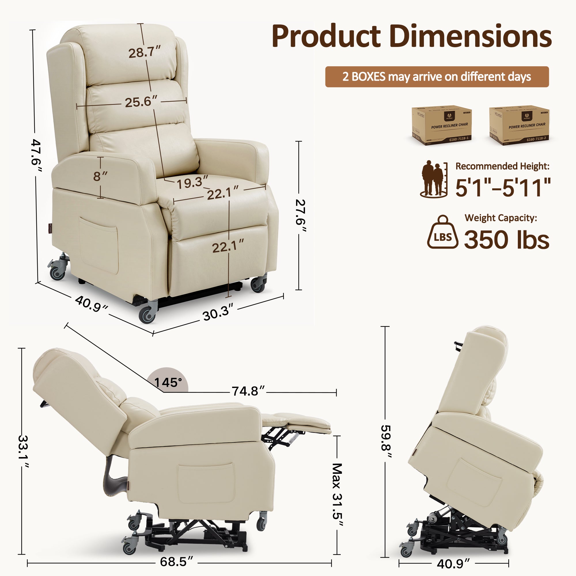 Power Lift Recliner with Wheels & Removable Armrests 7118