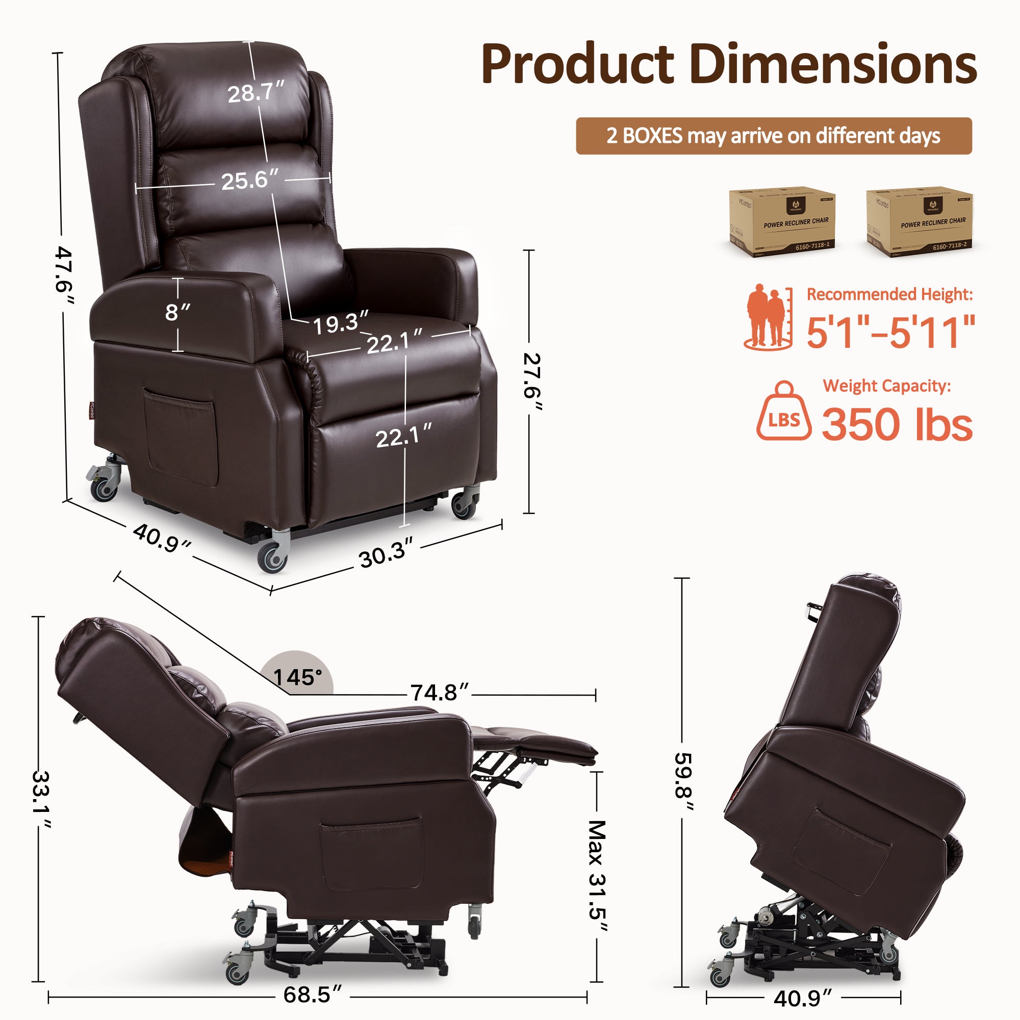 Power Lift Recliner with Wheels & Removable Armrests 7118