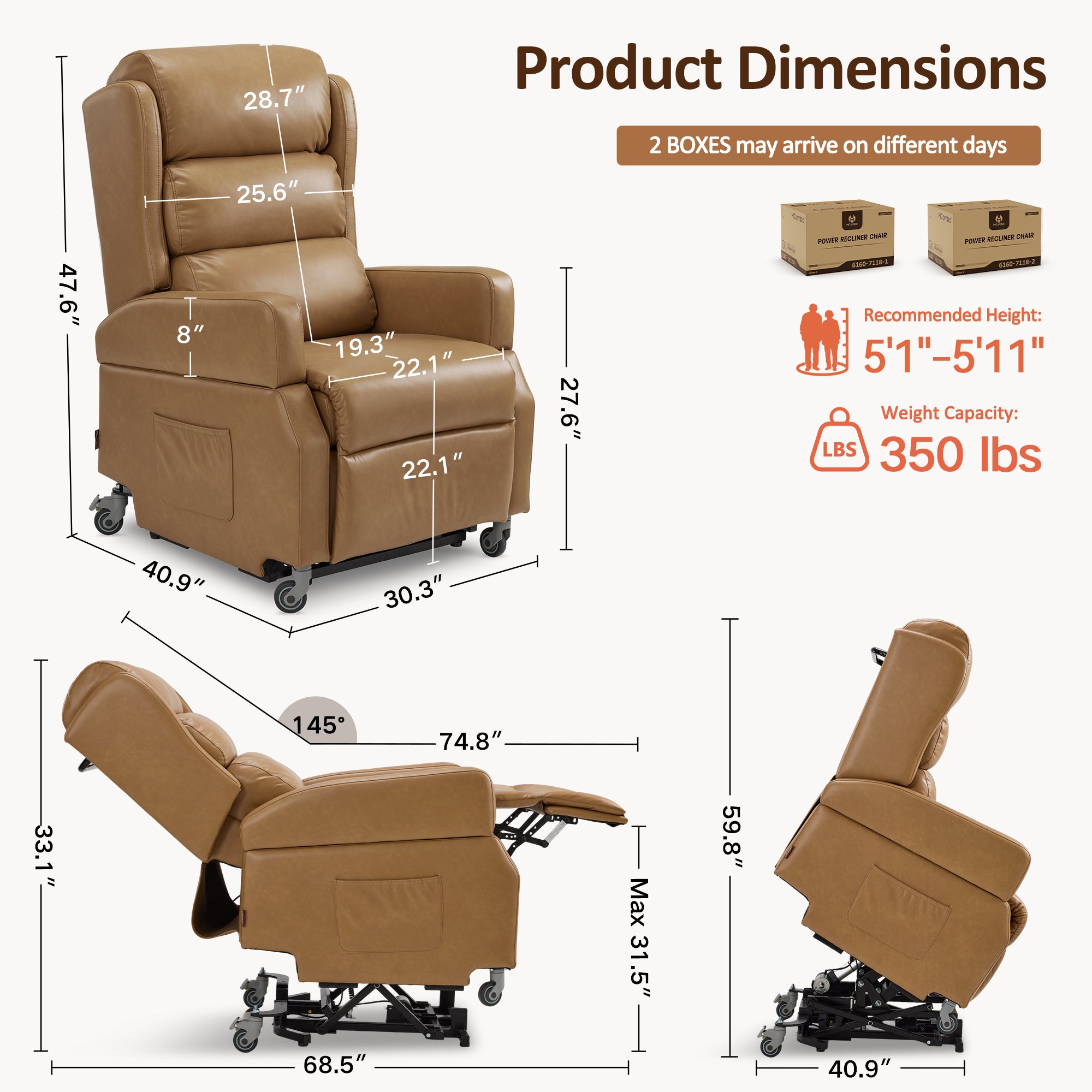 Power Lift Recliner with Wheels & Removable Armrests 7118