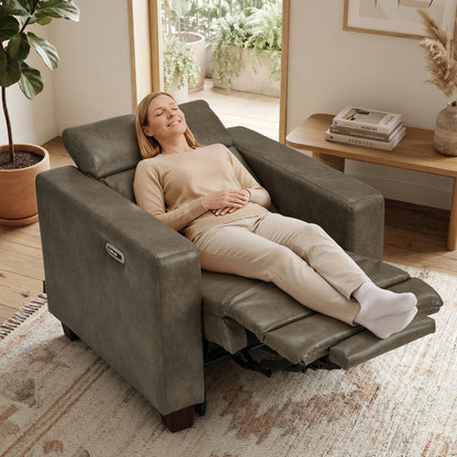 Zero Wall Hugger Power Recliner Chair for Adult HL128 | Power Headrest, USB A & C Charge Ports, Small Spaces, Solid Wood Legs, Breathable Faux Leather