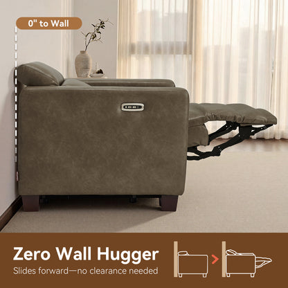 Zero Wall Hugger Power Recliner Chair for Adult HL128 | Power Headrest, USB A & C Charge Ports, Small Spaces, Solid Wood Legs, Breathable Faux Leather