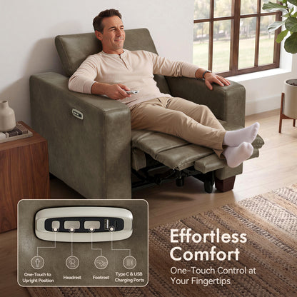 Zero Wall Hugger Power Recliner Chair for Adult HL128 | Power Headrest, USB A & C Charge Ports, Small Spaces, Solid Wood Legs, Breathable Faux Leather