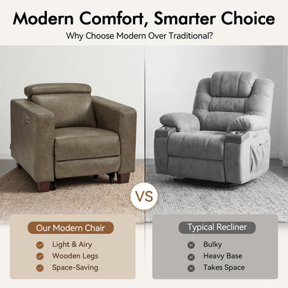 Zero Wall Hugger Power Recliner Chair for Adult HL128 | Power Headrest, USB A & C Charge Ports, Small Spaces, Solid Wood Legs, Breathable Faux Leather