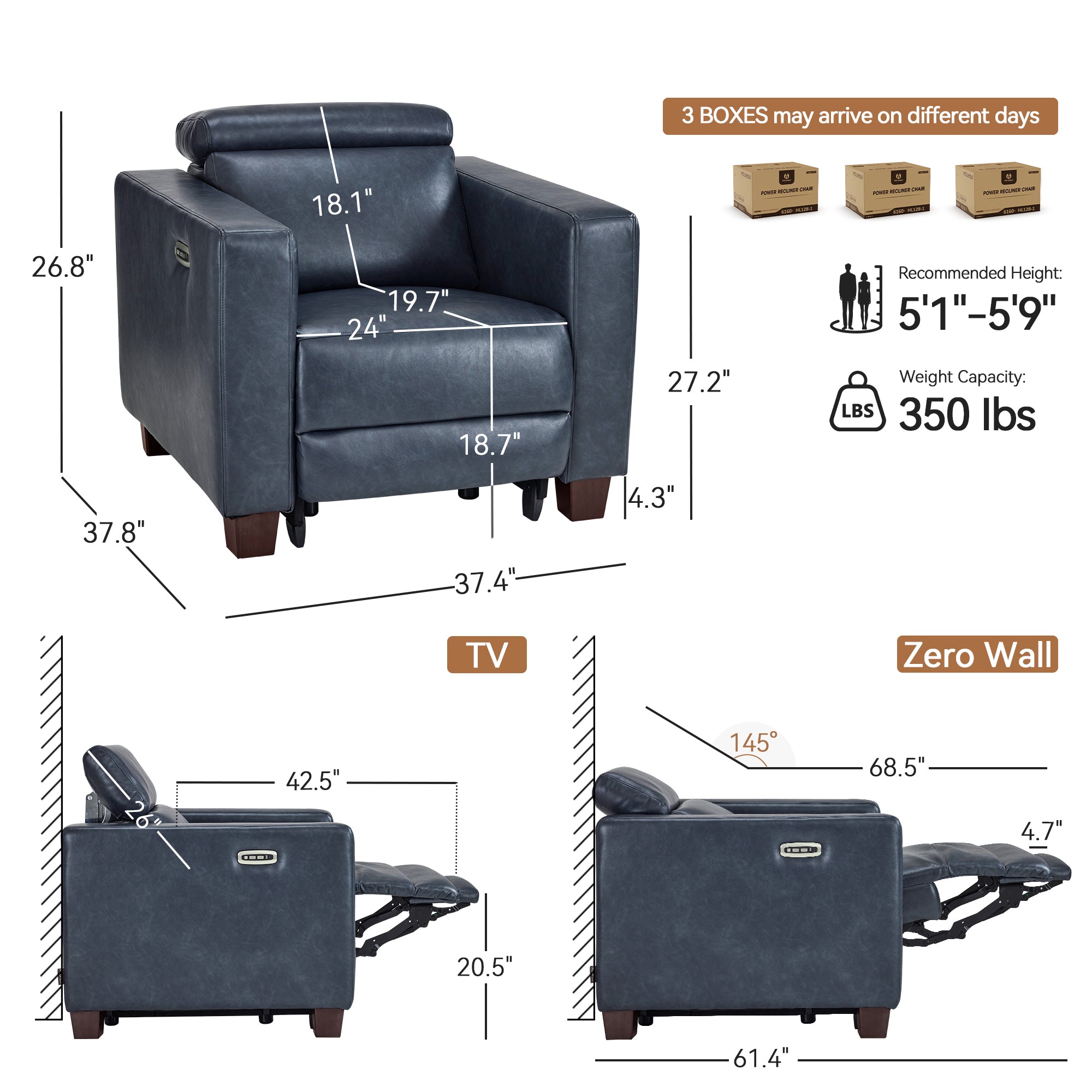 Zero Wall Hugger Power Recliner with Power Headrest, HL128