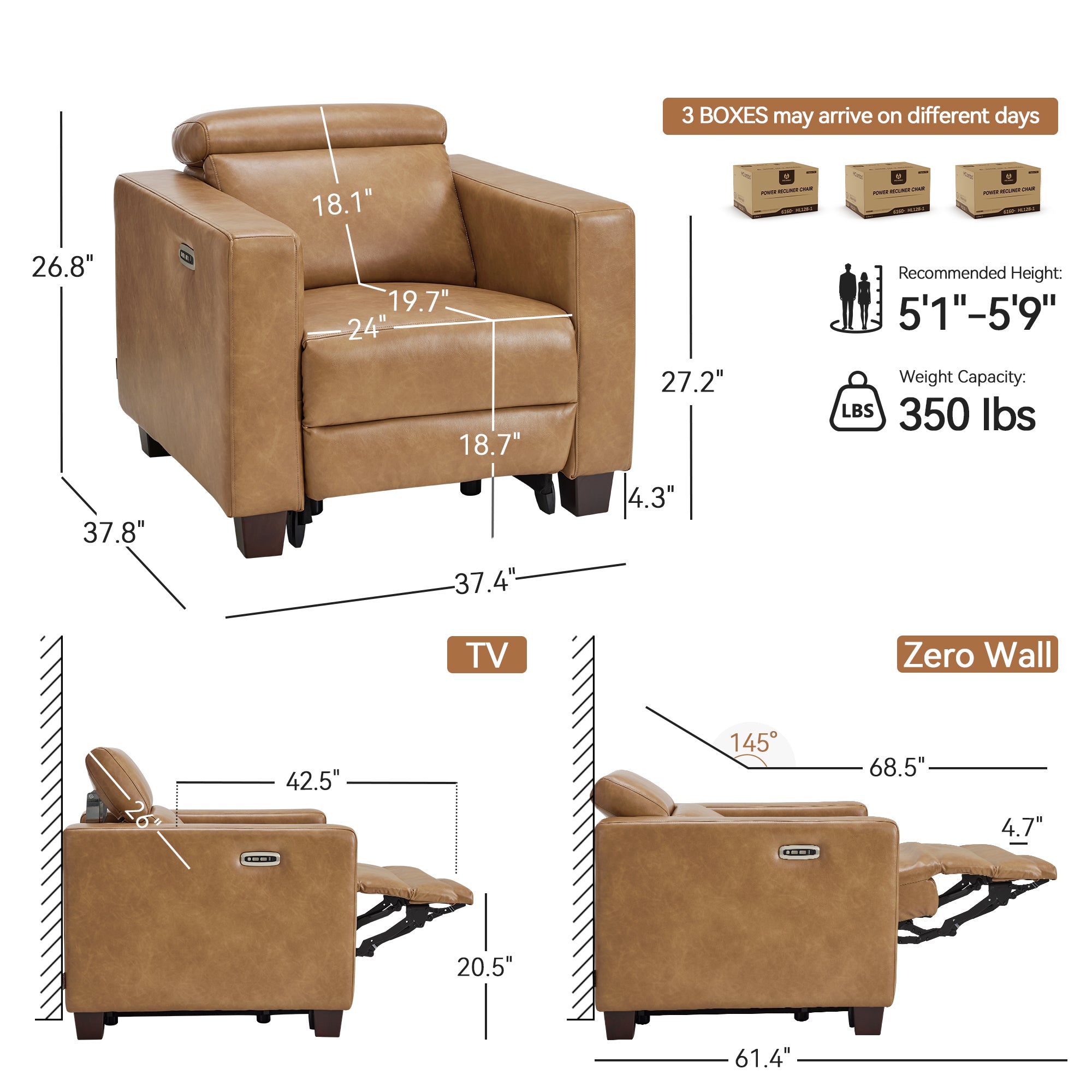 Zero Wall Hugger Power Recliner with Power Headrest, HL128