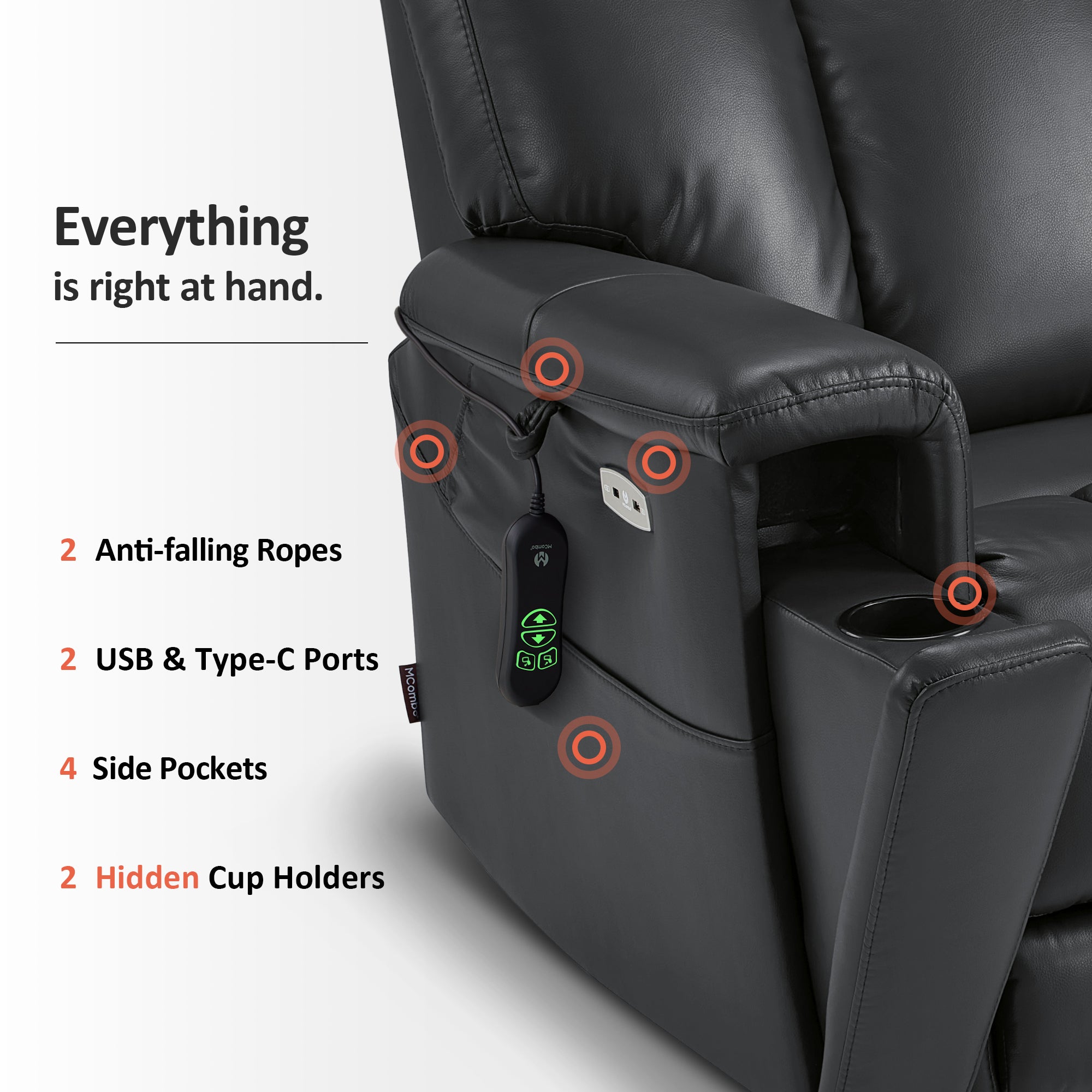 MCombo Heavy Duty Lift Chair for Elderly, Extra Wide Dual Motor Power Lift Recliner 450lbs with Hidden Cup Holders, USB Charging, Breathable Faux Leather R7777
