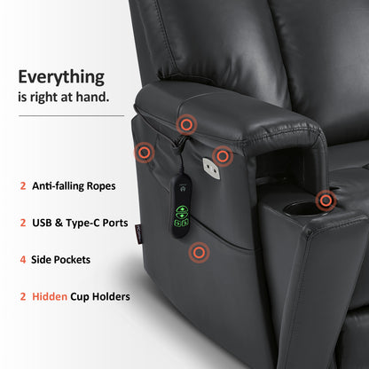 MCombo Heavy Duty Lift Chair for Elderly, Extra Wide Dual Motor Power Lift Recliner 450lbs with Hidden Cup Holders, USB Charging, Breathable Faux Leather R7777