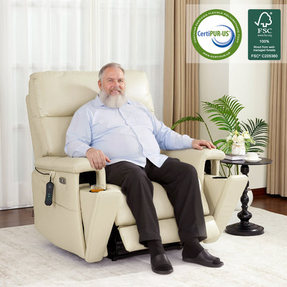 MCombo Heavy Duty Lift Chair for Elderly, Extra Wide Dual Motor Power Lift Recliner 450lbs with Hidden Cup Holders, USB Charging, Breathable Faux Leather R7777