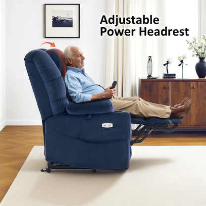 Power Lift Recliner Chair for Elderly, Dual Motor, Massage and Heat, Fabric 7634|7631|R7635