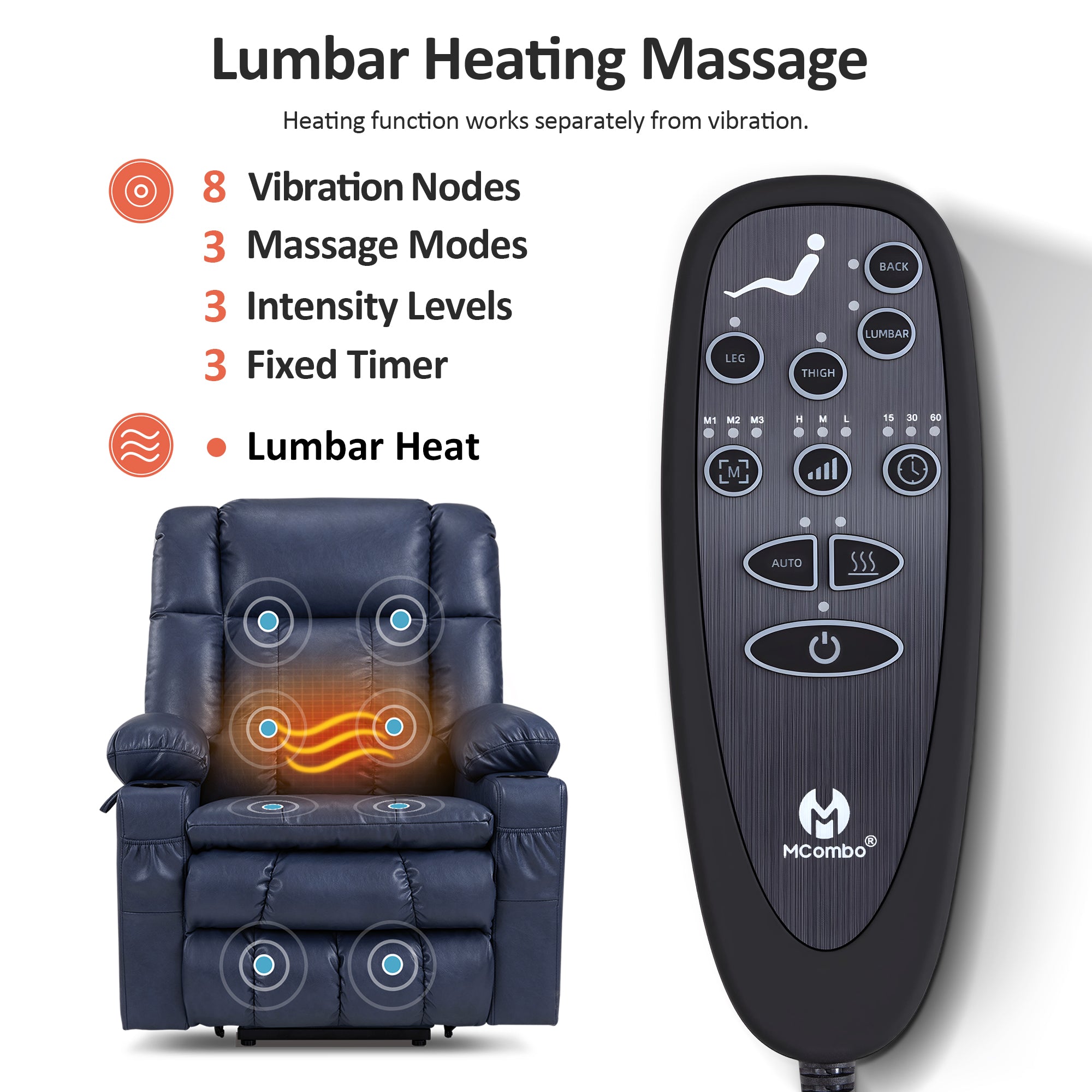 Dual Motor Power Lift Recliner Chair for Elderly, Massage and Heat, Lay Flat for Sleeping, Faux Leather 7890|7893|7896|R7891|R7897|R7894