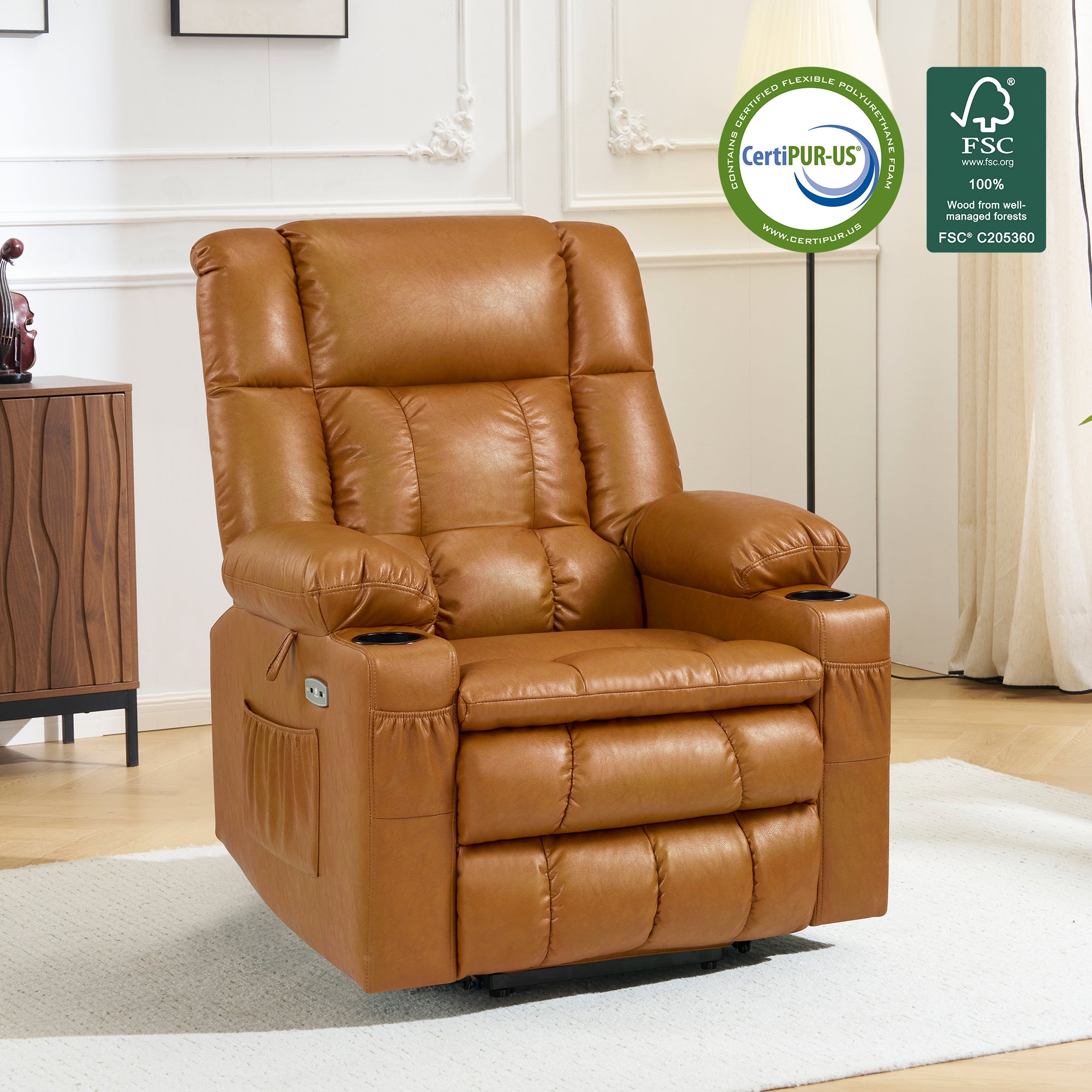 Dual Motor Power Lift Recliner Chair, Massage and Heat, Lay Flat for Sleeping, Faux Leather 7890|7893|7896|R7891|R7897|R7894