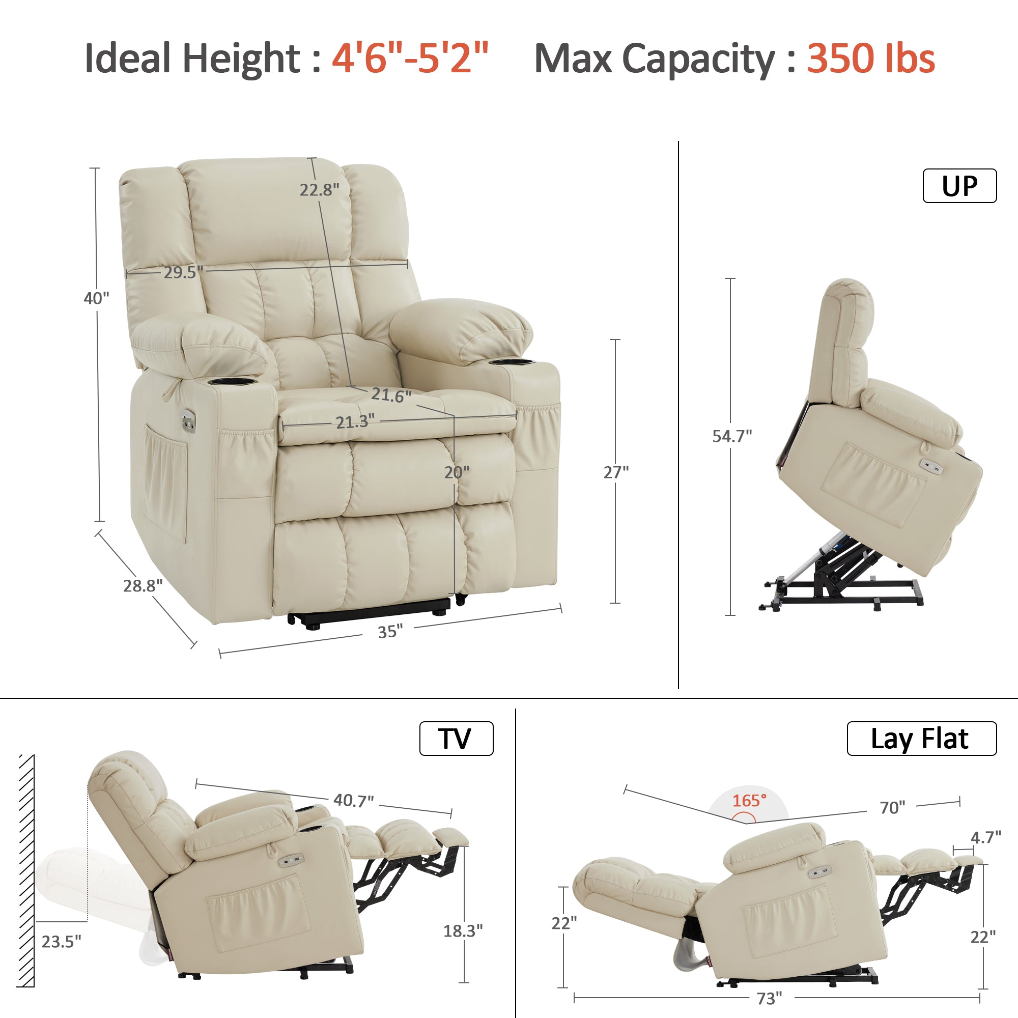 Dual Motor Power Lift Recliner Chair, Massage and Heat, Lay Flat for Sleeping, Faux Leather 7890|7893|7896|R7891|R7897|R7894