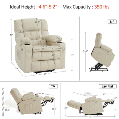 Dual Motor Power Lift Recliner Chair, Massage and Heat, Lay Flat for Sleeping, Faux Leather 7890|7893|7896|R7891|R7897|R7894