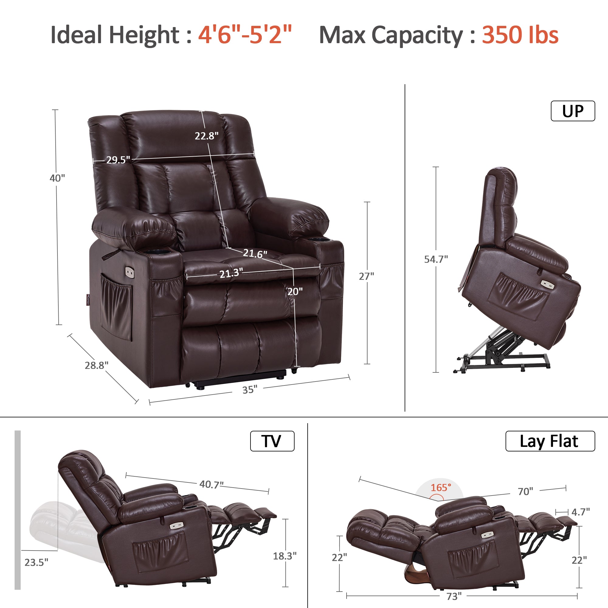 Dual Motor Power Lift Recliner Chair, Massage and Heat, Lay Flat for Sleeping, Faux Leather 7890|7893|7896|R7891|R7897|R7894