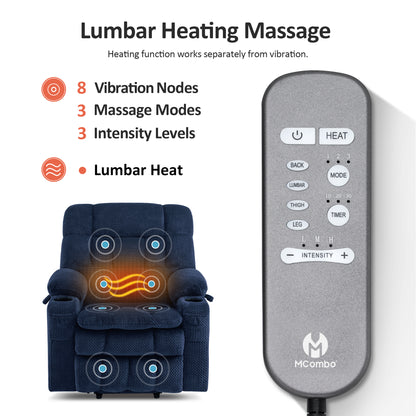 Dual Motor Power Lift Recliner Chair for Elderly, Massage and Heat, Lay Flat for Sleeping, Fabric 7890|7893|7896|R7897|R7891|R7894