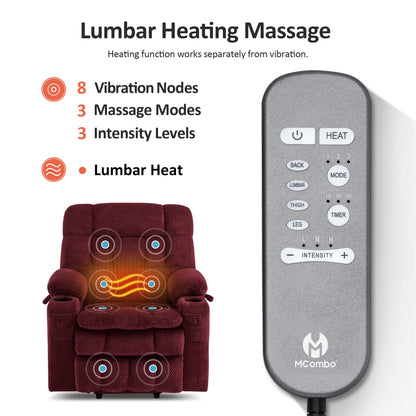 Dual Motor Power Lift Recliner Chair for Elderly, Massage and Heat, Lay Flat for Sleeping, Fabric 7890|7893|7896|R7897|R7891|R7894