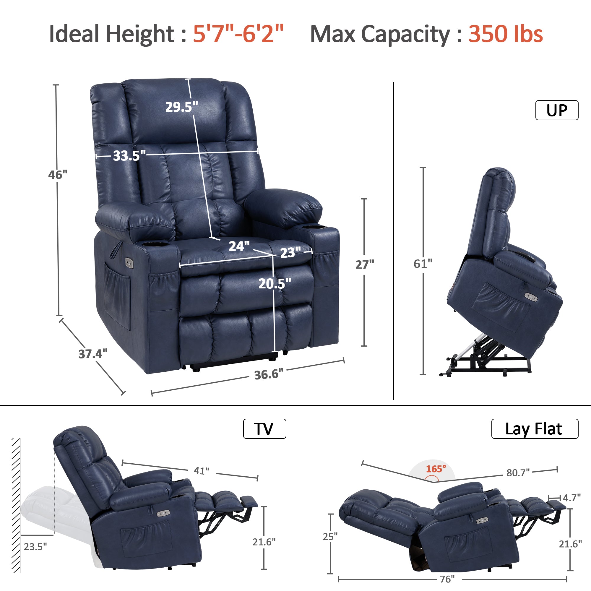 Dual Motor Power Lift Recliner Chair, Massage and Heat, Lay Flat for Sleeping, Faux Leather 7890|7893|7896|R7891|R7897|R7894