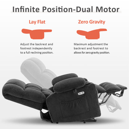 Dual Motor Power Lift Recliner Chair for Elderly, Massage and Heat, Lay Flat for Sleeping, Fabric 7890|7893|7896|R7897|R7891|R7894