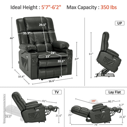Dual Motor Power Lift Recliner Chair, Massage and Heat, Lay Flat for Sleeping, Faux Leather 7890|7893|7896|R7891|R7897|R7894