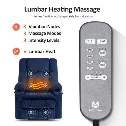 Dual Motor Power Lift Recliner Chair for Elderly, Massage and Heat, Lay Flat for Sleeping, Fabric 7890|7893|7896|R7897|R7891|R7894