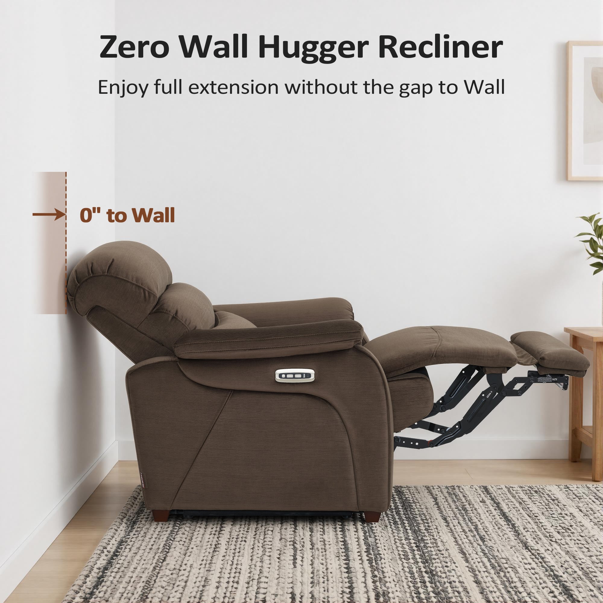 Zero Wall-Hugger Power Recliner Chair, Small Spaces and RV, Fabric ST257