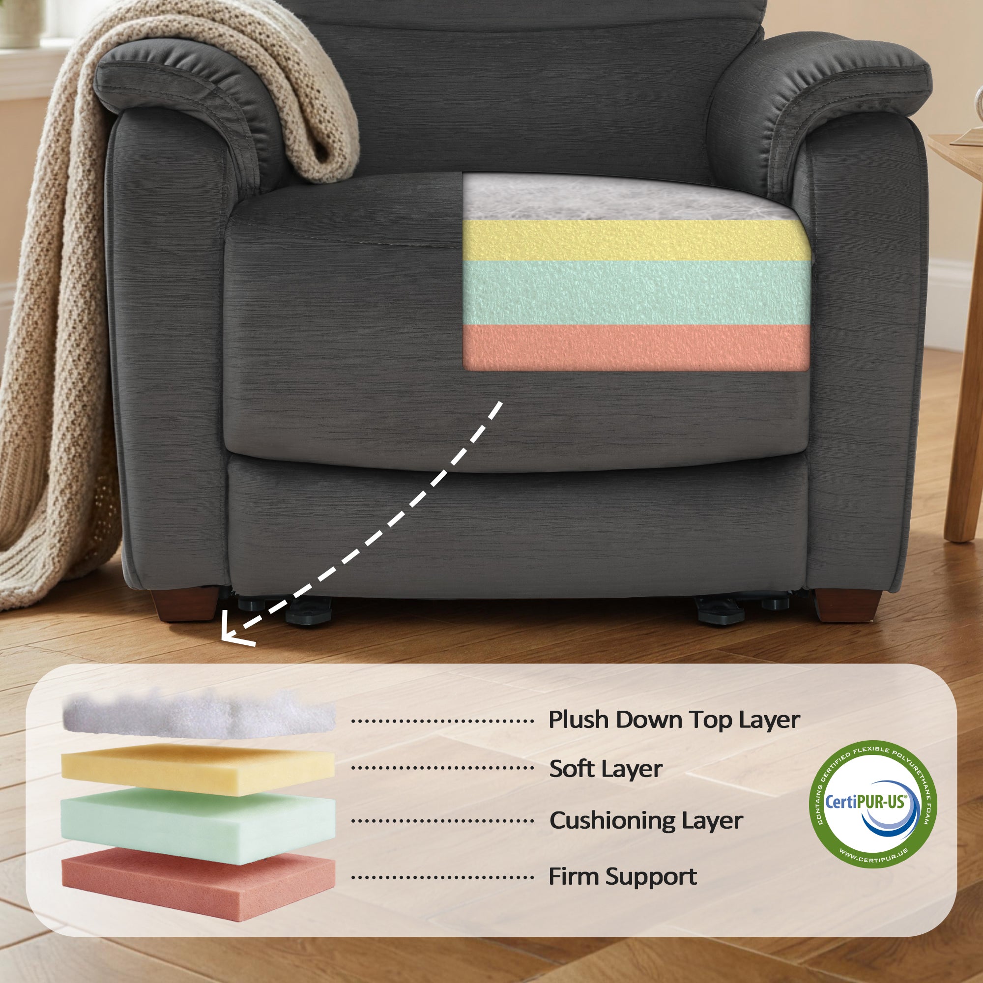 Zero Wall-Hugger Power Recliner Chair, Small Spaces and RV, Fabric ST257