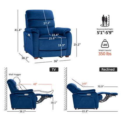 Zero Wall-Hugger Power Recliner Chair, Small Spaces and RV, Fabric ST257