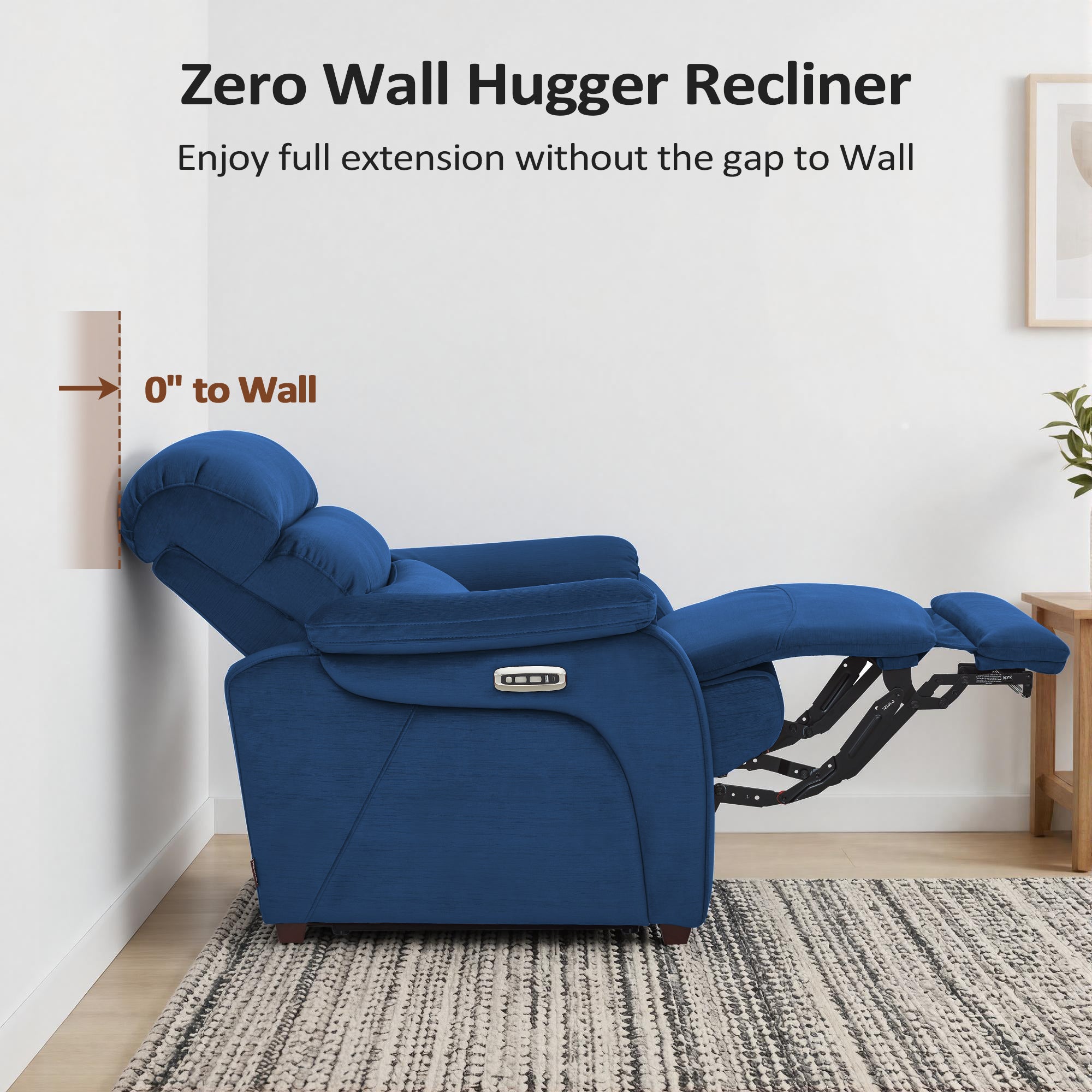 Zero Wall-Hugger Power Recliner Chair, Small Spaces and RV, Fabric ST257