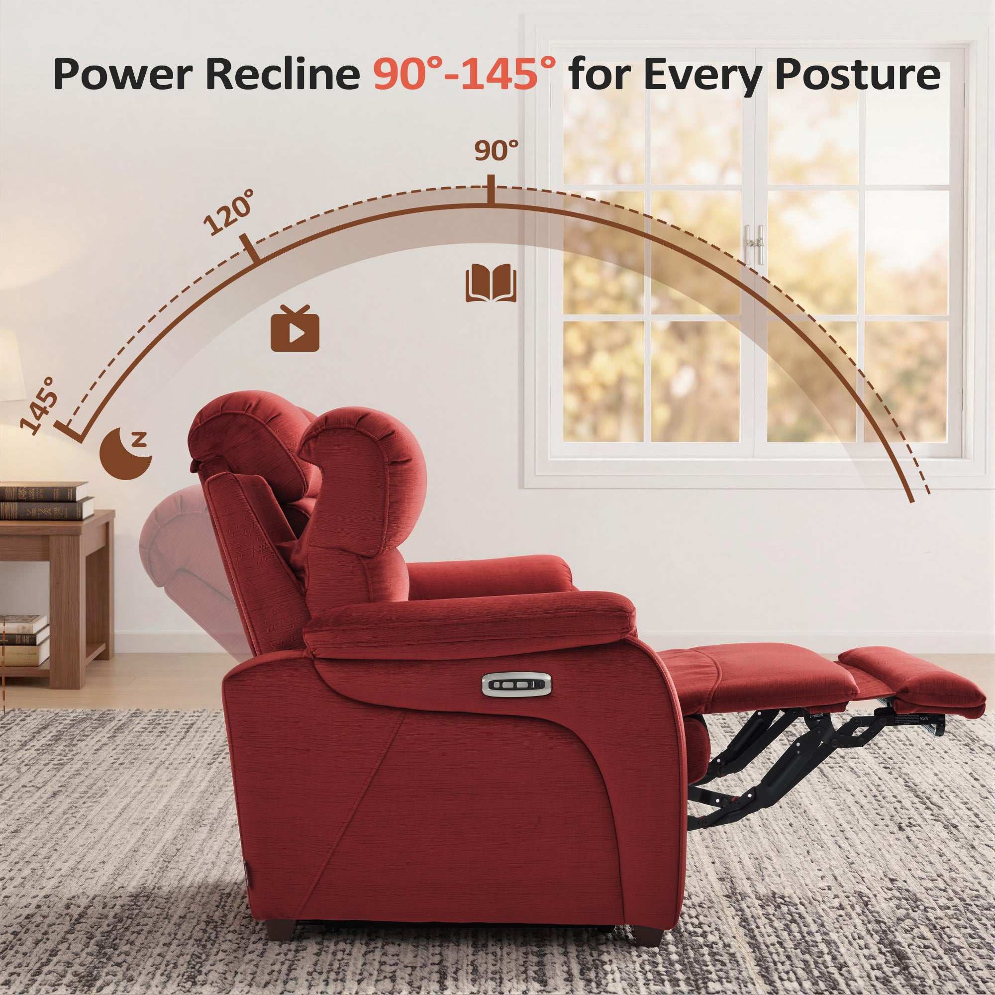 Zero Wall-Hugger Power Recliner Chair, Small Spaces and RV, Fabric ST257